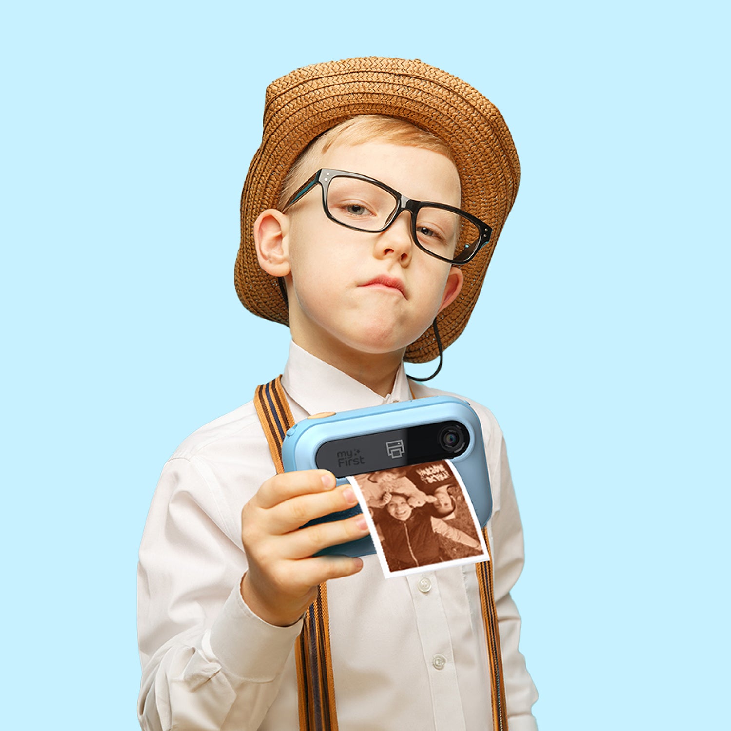 boy holding instant print camera - myFirst Insta 20 Blue